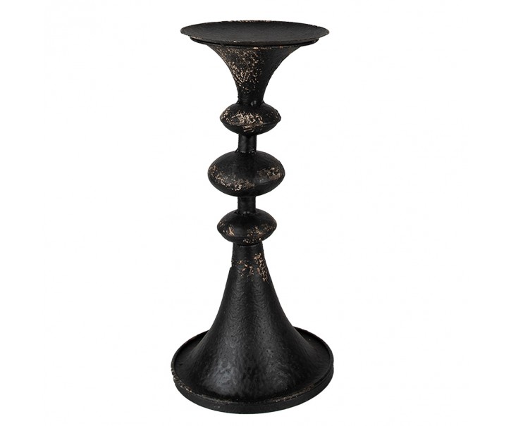 Černý antik kovový svícen na širokou svíčku Paolo - Ø 15*34 cm