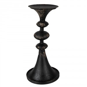 Černý antik kovový svícen na širokou svíčku Paolo - Ø 15*34 cm