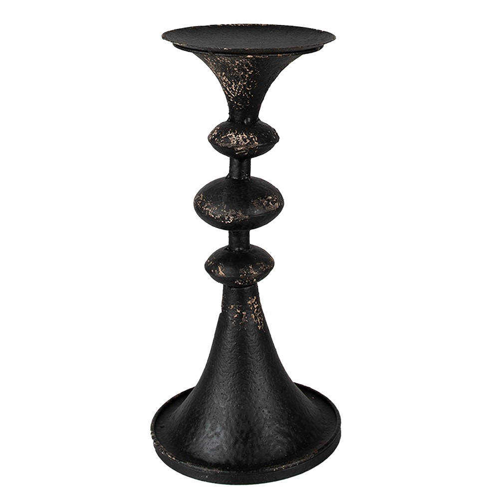 Černý antik kovový svícen na širokou svíčku Paolo - Ø 15*34 cm Clayre & Eef