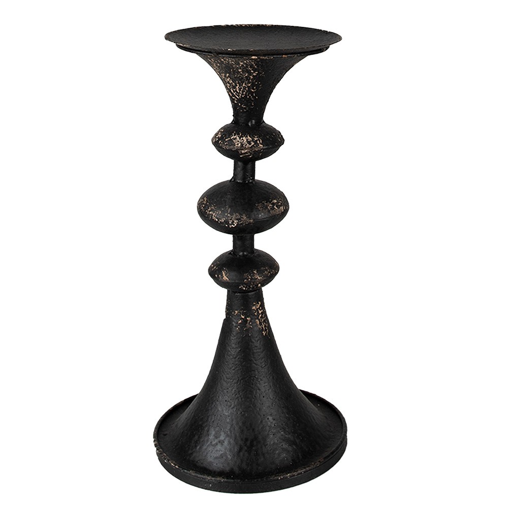 Černý antik kovový svícen na širokou svíčku Paolo - Ø 15*34 cm