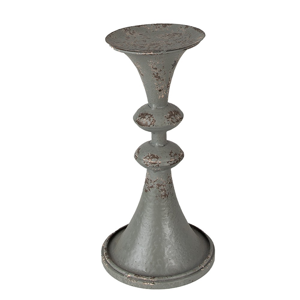Levně Šedý antik kovový svícen na širokou svíčku Paolo - Ø 13*26 cm 6Y4946