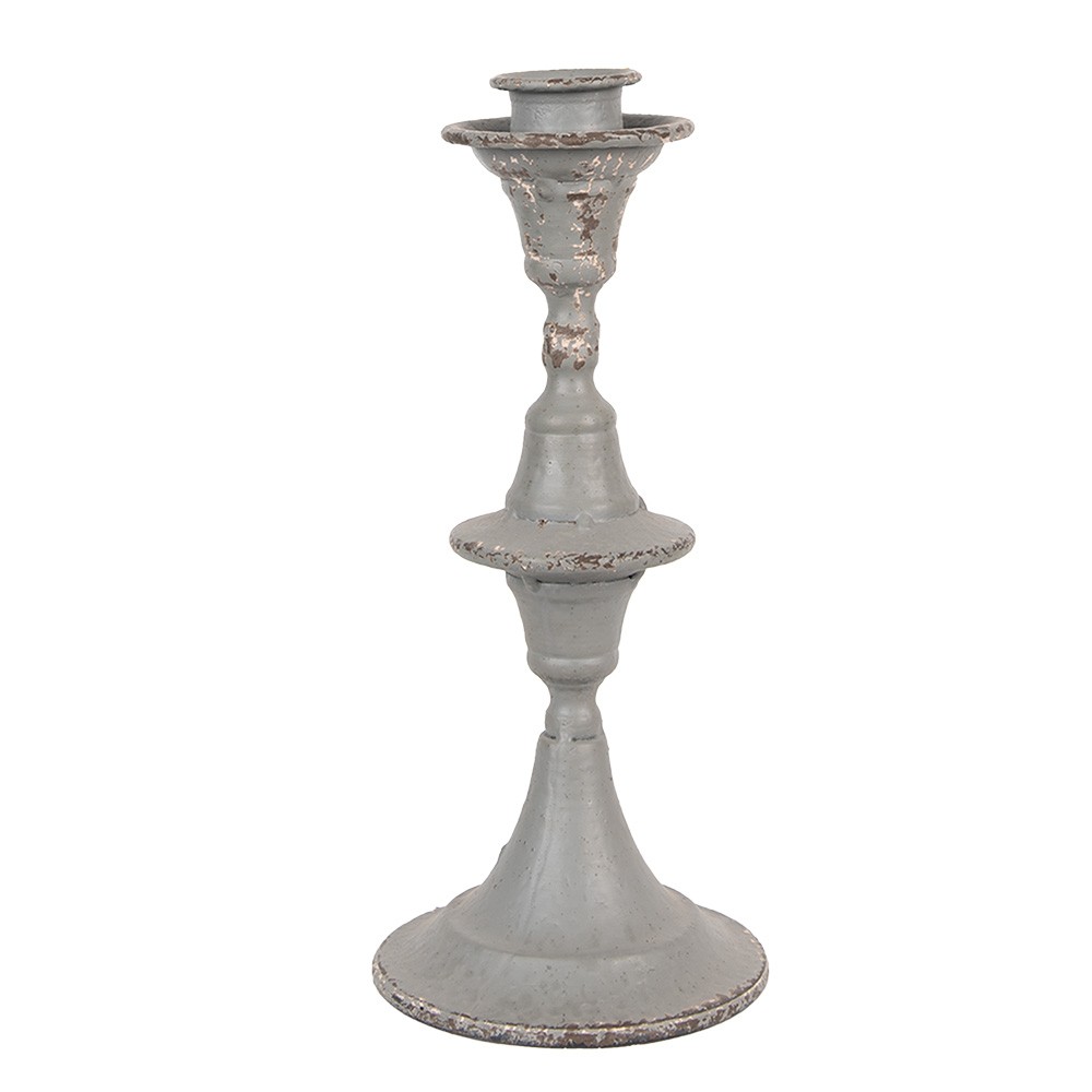 Šedý antik kovový svícen na úzkou svíčku - Ø 12*26 cm Clayre & Eef
