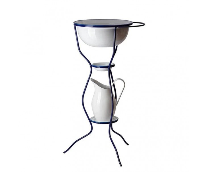 Modrý kovový stojan s lavórem a džbánem White blue - Ø43*82cm