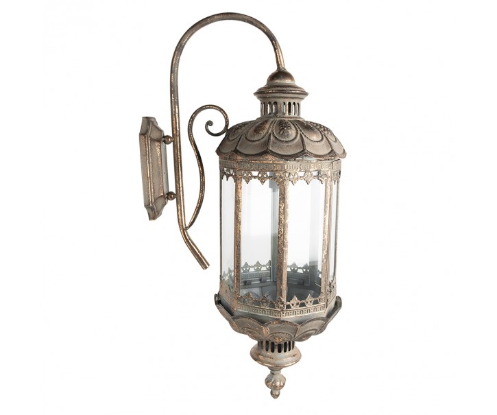 Zlatá antik nástěnná kovová lampa ve tvaru lucerny Milia - 29*23*65 cm E14/max 1*60W