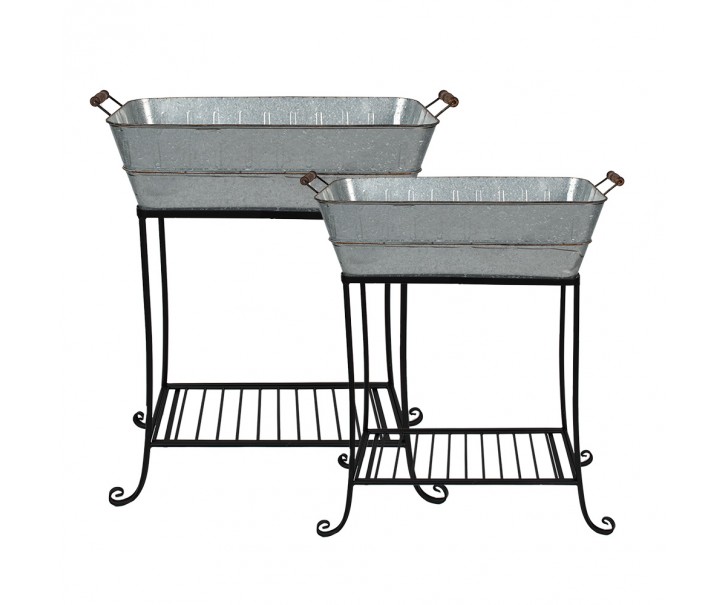 2ks kovový držák na rostliny se šedými vanami - 70*32*82 cm / 60*27*70 cm