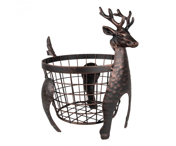 Hnědo-měděný kovový koš s hlavou jelena - 30*23*30 cm