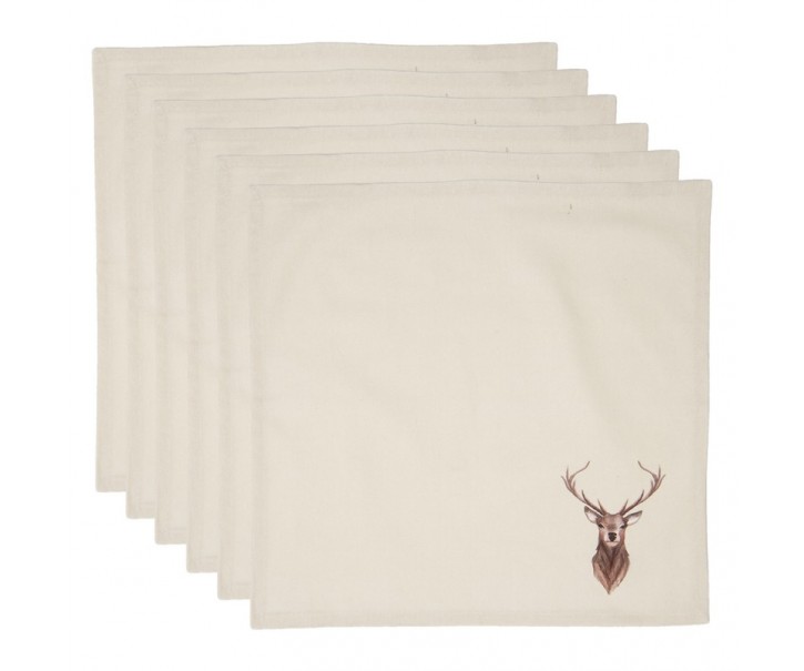 Béžové textilní ubrousky s jeleny Cosy Lodge - 40*40 cm - sada 6ks