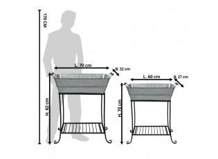 2ks kovový držák na rostliny se šedými vanami - 70*32*82 cm / 60*27*70 cm