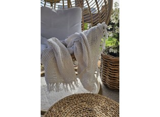 Bílý bavlněný pléd s oky Knittie - 130*187cm
