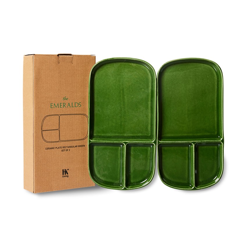 Set 2ks zelený keramický tácek The Esmeralds - 27*14*2cm