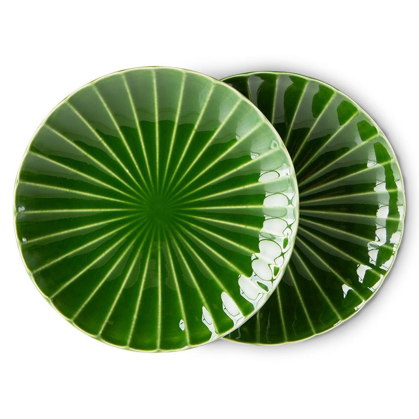 Set 2ks zelený keramický dezertní talíř s vroubky The Emeralds - Ø 22*2,8cm HKLIVING