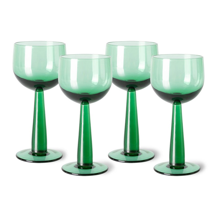 Set 4ks zelená sklenice na víno na vysoké noze The Emeralds - Ø 8*17cm/ 200ml