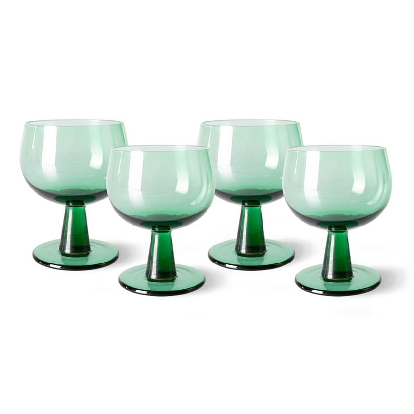 Set 4ks zelená sklenice na víno na nízké noze The Emeralds - Ø 8*11cm/ 250ml AGL4475