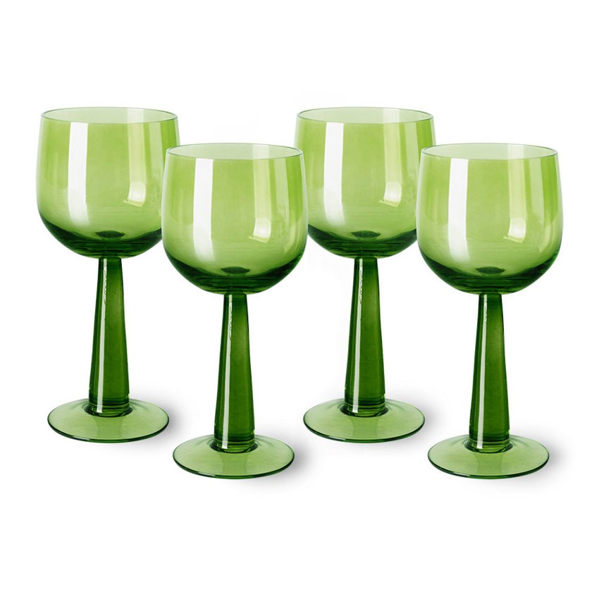 Set 4ks zelená lim sklenice na víno na vysoké noze The Emeralds - Ø 8*17cm/ 200ml HKLIVING
