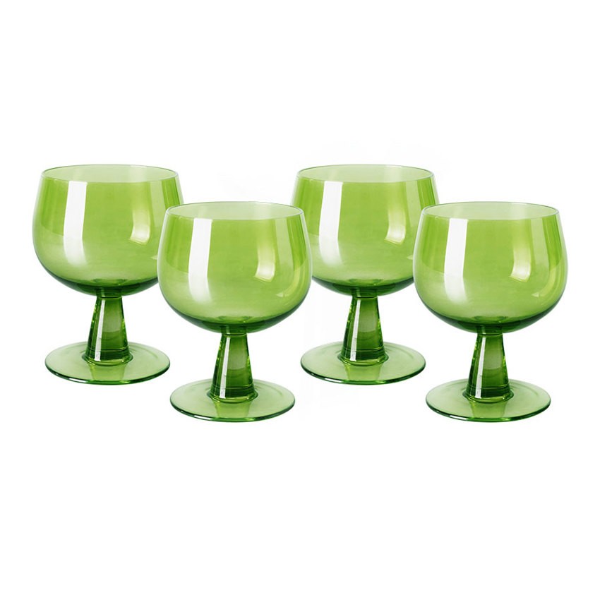 Set 4ks zelená lim sklenice na víno na nízké noze The Emeralds - Ø 8*11cm/ 250ml