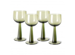 Set 4ks zelená oliv sklenice na víno na vysoké noze The Emeralds - Ø 8*17cm/ 200ml