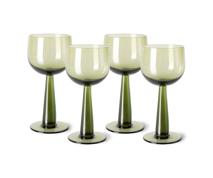 Set 4ks zelená oliv sklenice na víno na vysoké noze The Emeralds - Ø 8*17cm/ 200ml