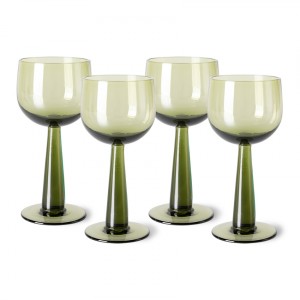 Set 4ks zelená oliv sklenice na víno na vysoké noze The Emeralds - Ø 8*17cm/ 200ml