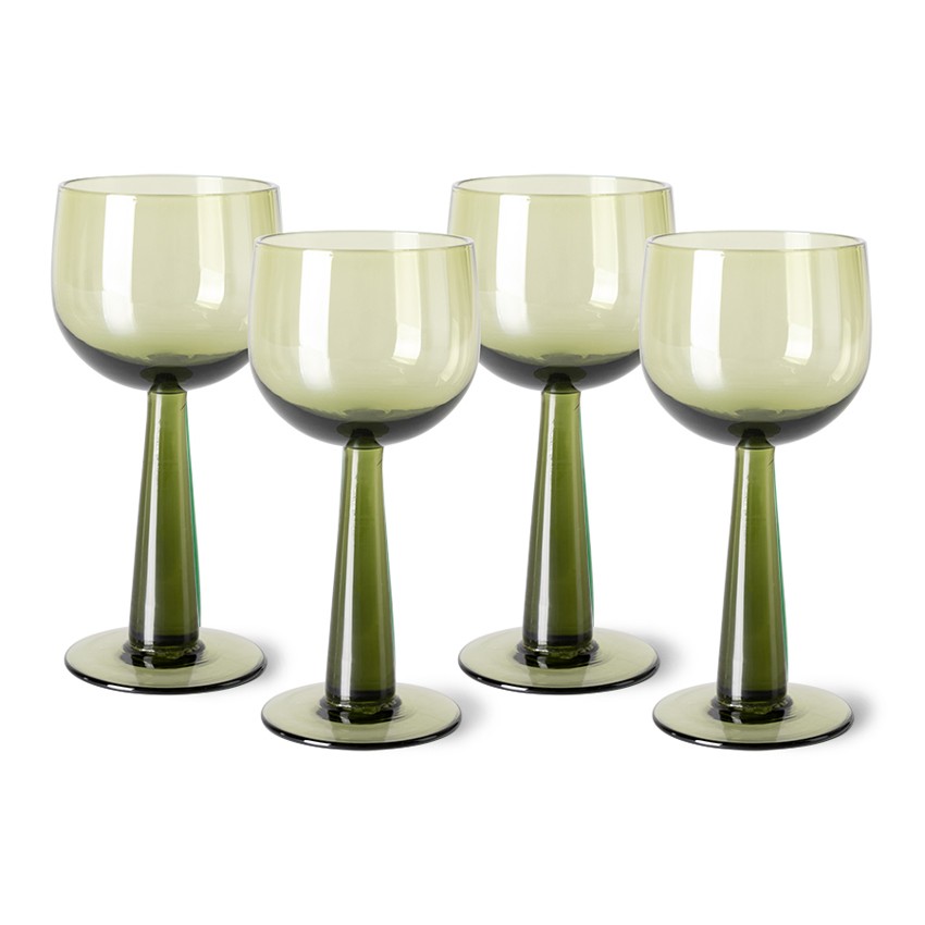 Set 4ks zelená oliv sklenice na víno na vysoké noze The Emeralds - Ø 8*17cm/ 200ml