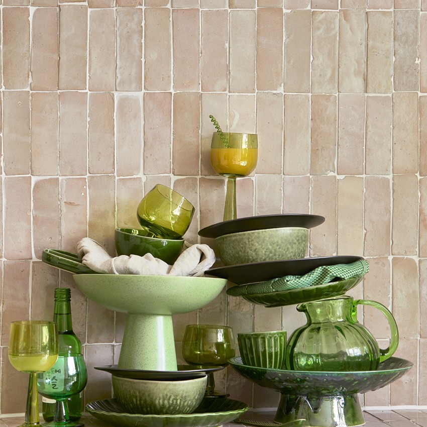 Set 4ks zelená oliv sklenice na víno na vysoké noze The Emeralds - Ø 8*17cm/ 200ml