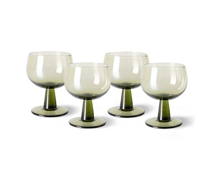 Set 4ks zelená oliv sklenice na víno na nízké noze The Emeralds - Ø 8*11cm/ 250ml