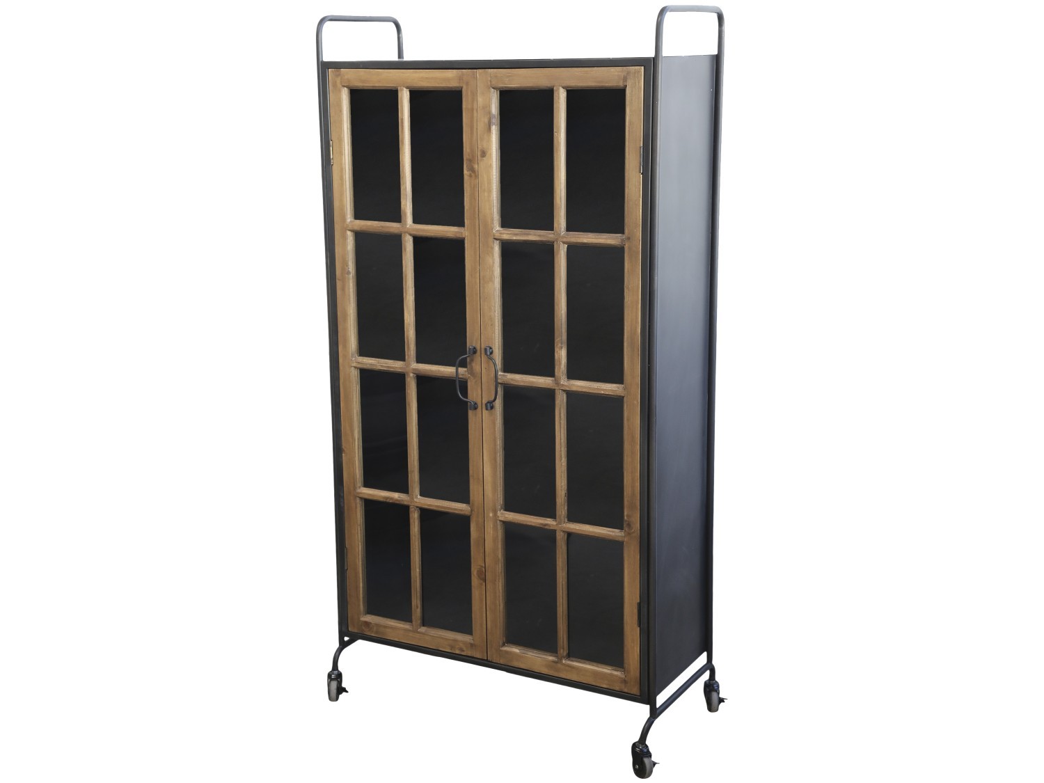 Černo-hnědá antik skříň / vitrína na kolečkách Lorette - 80*34*156 cm