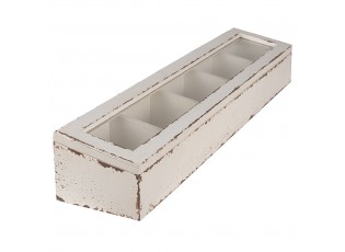 Bílá antik dřevěná krabička s přihrádkami - 60*13*10cm