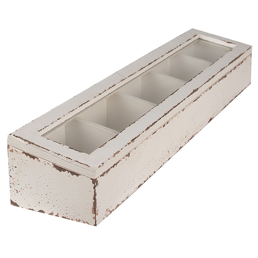 Bílá antik dřevěná krabička s přihrádkami - 60*13*10cm 6H2178