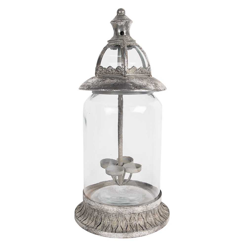 Stříbrný antik svícen / lucerna na 4 čajové svíčky Jean - Ø 21*44 cm Clayre & Eef