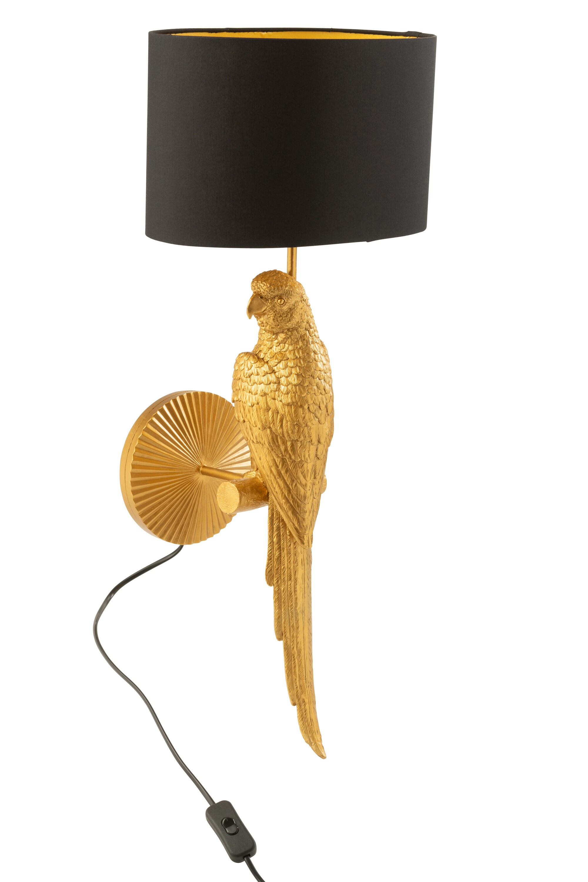 Levně Černo-zlatá nástěnná lampa s papouškem Papagay - 22*35*71cm/ 60W/ E27 26470