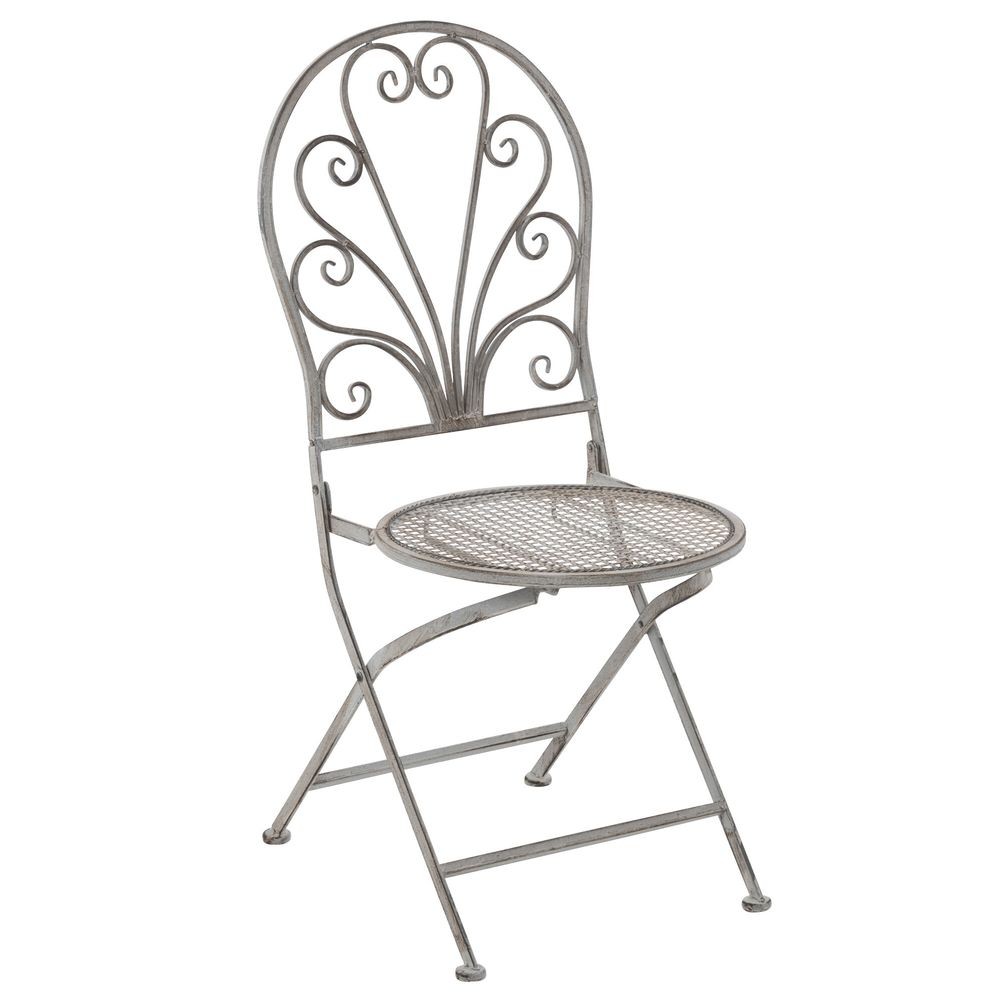 Kovová greige skládací židle se srdíčkovými ornamenty Heartina - 42*52*93 cm J-Line by Jolipa