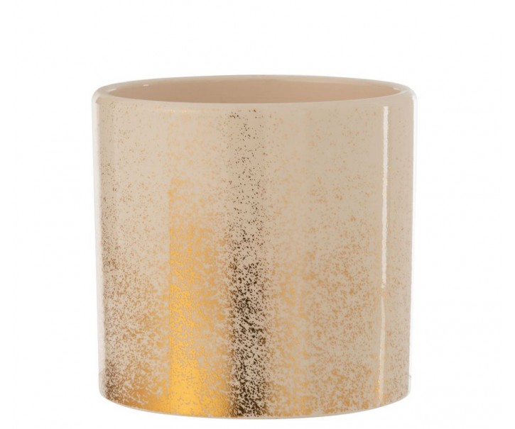 Béžovo-zlatý keramický obal na květináč - Ø17*16cm