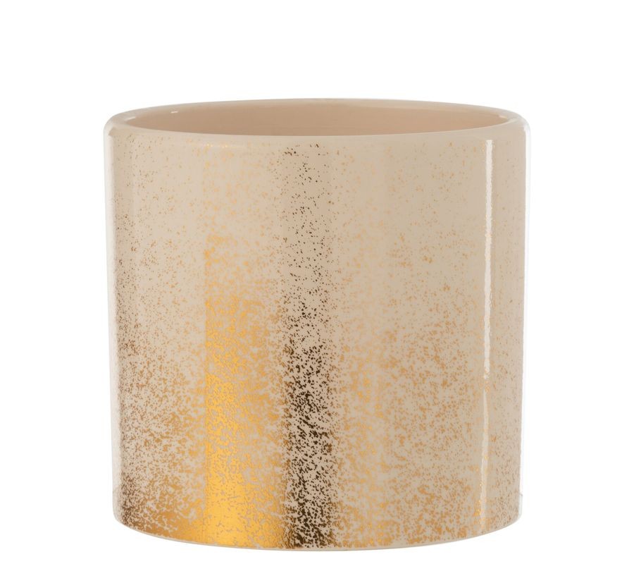 Béžovo-zlatý keramický obal na květináč - Ø17*16cm 7133