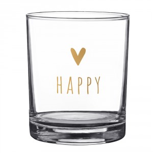 Sklenička se srdíčkem a nápisem Happy - Ø 7*9 cm / 230 ml