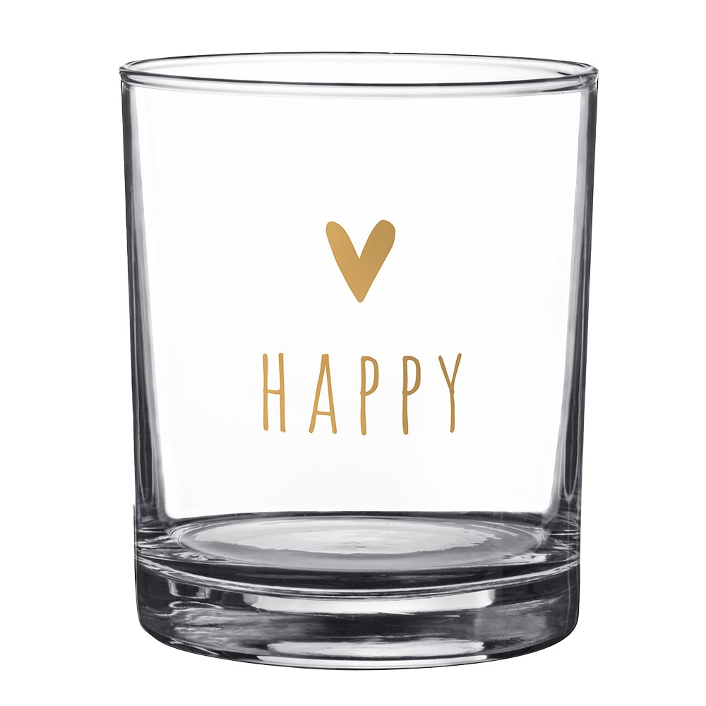 Sklenička se srdíčkem a nápisem Happy - Ø 7*9 cm / 230 ml