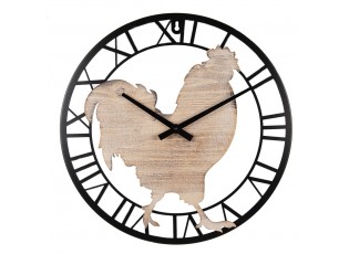 Kovové nástěnné hodiny s dřevěným kohoutem - Ø 50*4 cm / 1*AA