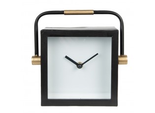 Designové černé hranaté stolní hodiny s kovovým madlem - 19*5*19 cm / 1*AA
