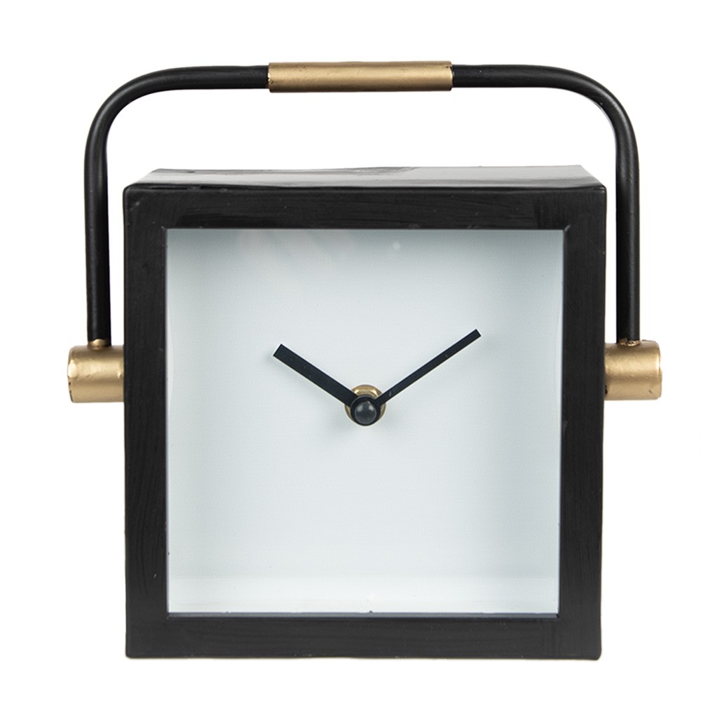 Designové černé hranaté stolní hodiny s kovovým madlem - 19*5*19 cm / 1*AA