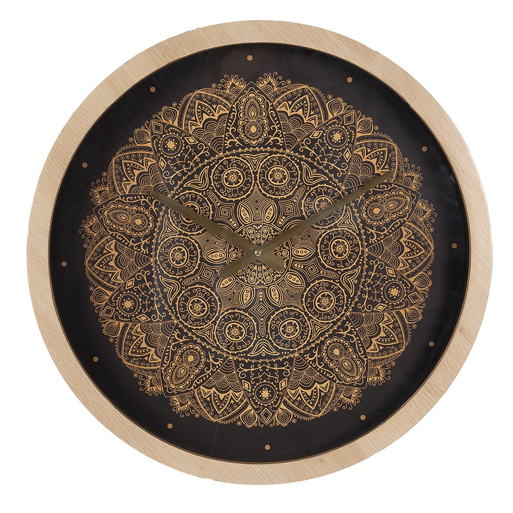 Černohnědé antik nástěnné hodiny s ornamenty - Ø 50*6 cm / 1*AA