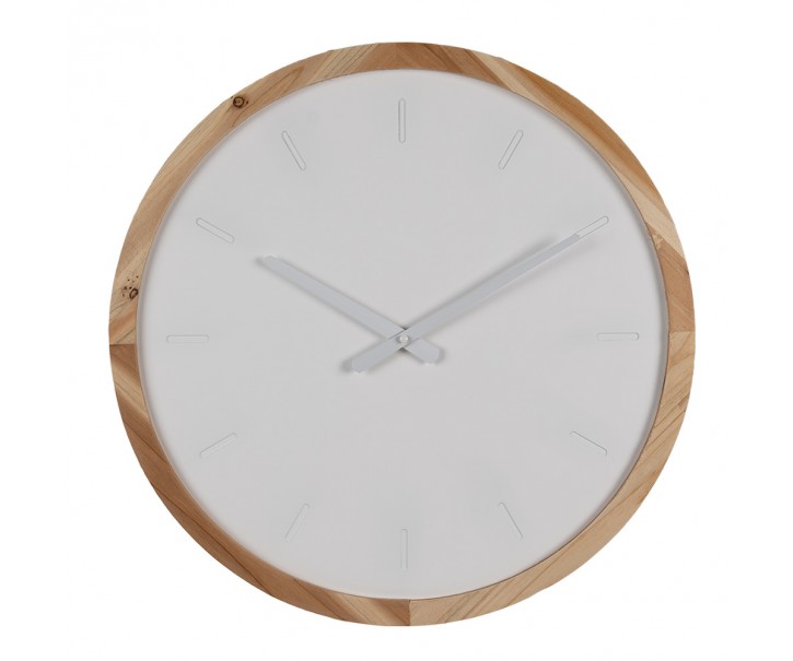 Bílo-hnědé minimalistické nástěnné hodiny - Ø 50*4 cm / 1*AA