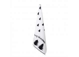 Bílá bavlněná utěrka se stromky Black&White X-Mas - 50*70 cm