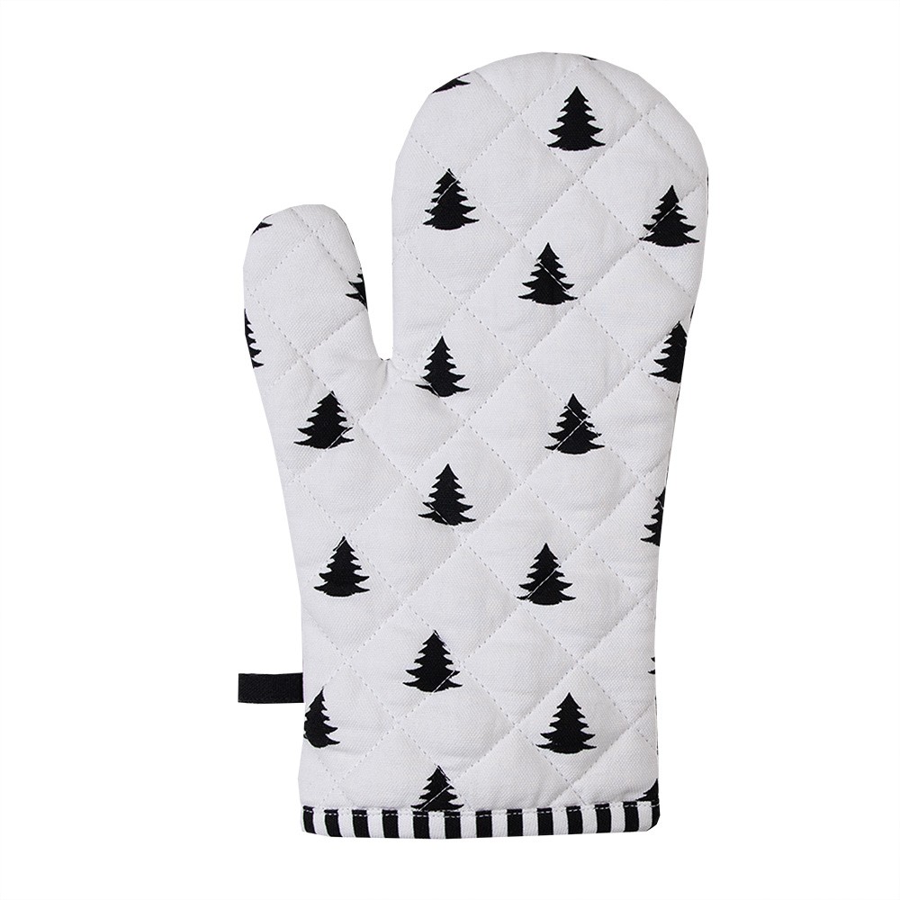 Bílo-černá bavlněná chňapka - rukavice se stromky Black&White X-Mas - 18*30 cm Clayre & Eef