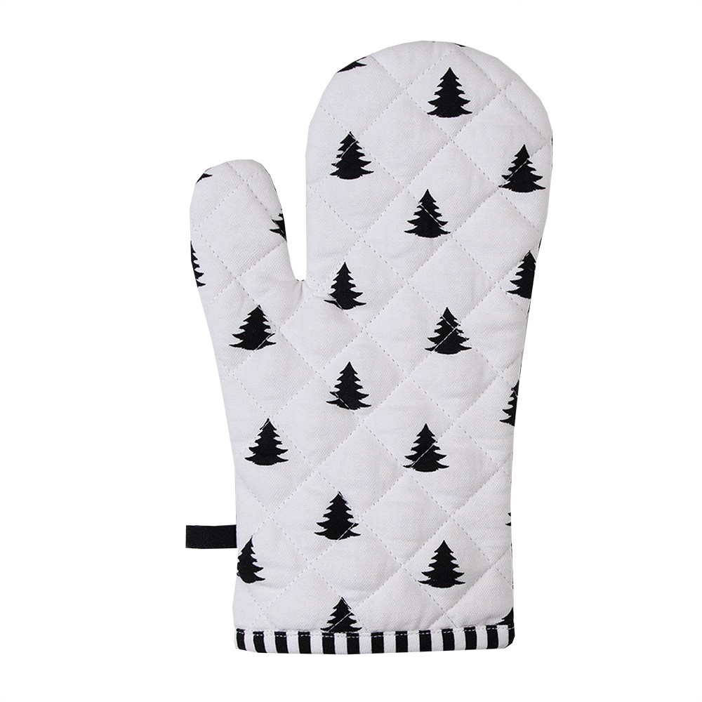 Bílo-černá bavlněná chňapka - rukavice se stromky Black&White X-Mas - 18*30 cm