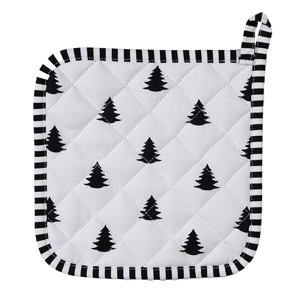 Bílo-černá bavlněná chňapka - podložka se stromky Black&White X-Mas - 20*20 cm