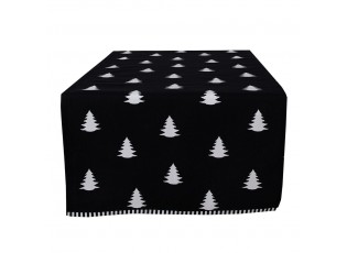 Černý bavlněný běhoun na stůl se stromky Black&White X-Mas - 50*140 cm