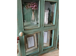 Zelená antik nástěnná dřevěná skříňka/ vitrína Lucia - 45*25*60 cm