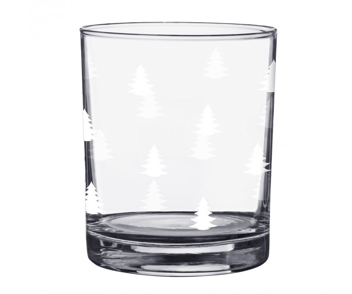 Sklenička na pití s bílými stromky Black&White X-Mas - Ø 7*9 cm / 230 ml