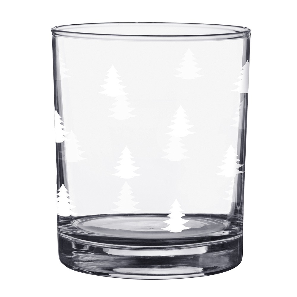 Sklenička na pití s bílými stromky Black&White X-Mas - Ø 7*9 cm / 230 ml