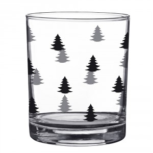 Sklenička na pití s černými stromky Black&White X-Mas - Ø 7*9 cm / 230 ml