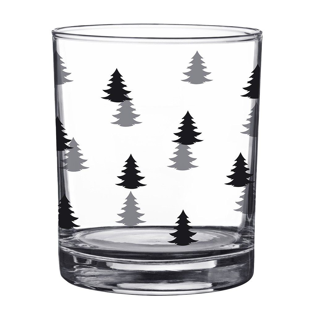Sklenička na pití s černými stromky Black&White X-Mas - Ø 7*9 cm / 230 ml